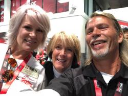 Photo Inside SEMA with racers Jane Thurmond and Mary Pozzi along side Robert Byrd of Racing Byrds